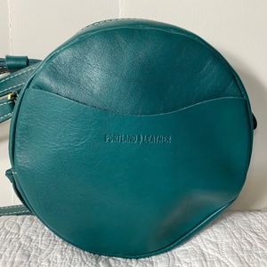 Portland Leather Large Circle Crossbody Bag Peacock